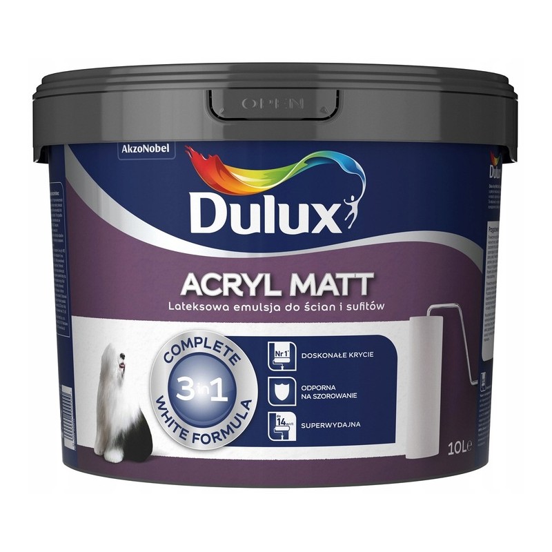 DULUX BIAŁA FARBA ACRYL MATT 10L